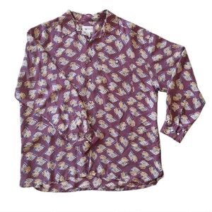 Vintage J.T. Beckett Mens Silk Purple Casual Button Up Going Out Party Disco  L